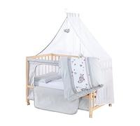 roba Cuna adosada 60 x 120 cm - Jumbotwins - Cuna para bebé para acoplar - Incluye colchón, Ropa de Cama, Dosel con diseño de Elefantes - Móvil y Ajustable en Altura - Madera Natural