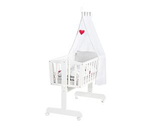 roba Cuna Balancin Bebe 40 x 90 cm Adam y Eule - con Función Basculante y Fija - Equipamiento Textil Incluido - Madera Lacada en Blanco - Diseño de Búhos