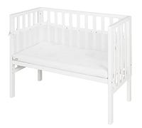 roba Cuna Colecho 45 x 90 cm Safe Asleep 2 en 1 - Altura Ajustable - Pequeña Cuna Completa con Colchón + Barrera de Tela + Borde de Malla - Conjunto de Cuna Bebé - Madera Blanca