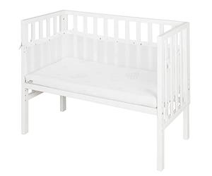 roba Cuna Colecho 45 x 90 cm Safe Asleep 2 en 1 - Altura Ajustable - Pequeña Cuna Completa con Colchón + Barrera de Tela + Borde de Malla - Conjunto de Cuna Bebé - Madera Blanca