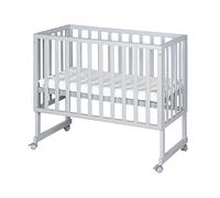 roba Cuna Colecho 45 x 90 cm Safe Asleep 3 en 1 - Altura Ajustable - Conjunto Completo con Cuna, Colchón, Barrera de Tela y Ruedas con Freno - Madera Gris