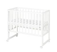 roba Cuna Colecho 45 x 90 cm Safe Asleep 3 en 1 - Altura Ajustable - Conjunto Completo con Cuna, Colchón, Barrera de Tela y Ruedas con Freno - Madera Blanca