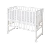 roba Cuna Colecho 45 x 90 cm Safe Asleep 3 en 1 - Altura Ajustable - Cuna + Colchón + Barrera de Tela + Borde de Malla + 4 Ruedas con Freno - Conjunto de Cuna Bebé - Madera Blanca