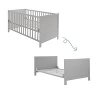 roba Cuna Convertible en Cama para Niños 70 x 140 - Cama Infantil con Barandilla Ajustable en 3 Alturas - 3 Barrotes Removibles - Madera Gris