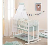 roba Cuna de Madera 4-en-1 Woodland Buddies 45 x 90 cm - Colecho, Cuna & Banco - Altura Regulable - Incluye Textiles & Dosel - Blanco/Verde Pastel