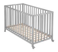 roba Cuna de Madera Plegable 60 x 120 cm - Altura Ajustable - Ruedas con Freno Incluidas - Gris/Topo