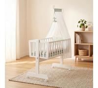 roba Cuna de Madera Woodland Buddies 40 x 90 cm Incl. Accesorios - Con Ruedas, Textiles & Colchón - Madera Lacada Blanca