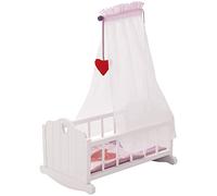 roba Cuna de Muñeca Completa Fienchen - Incluye Textil Rosa - Manta + Almohada + Dosel y Soporte - Para Niñas de 3 a 6 Años - Madera Blanca