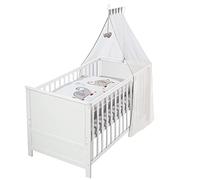 roba Cuna Evolutiva para Bebés Jumbotwins - 70 x 140 cm - Juego de Cama Completa - Ropa de Cuna + Dosel + Colchón - Altura Ajustable - Convertible - Madera Blanca
