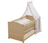 roba Cuna Evolutiva para Bebés Liebhabär - 70 x 140 cm - Juego de Cama Completa - Ropa de Cuna + Dosel + Colchón - Altura Ajustable - Convertible - Madera Natural