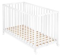 roba Cuna Plegable de Madera 60 x 120 cm - Altura Ajustable - Ruedas con Freno - Blanca