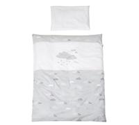 roba Dream Big Ropa de Cama Infantil - Funda Nórdica 100 x 135 cm + Funda de Almohada 40 x 60 cm de Algodón - Motivo de Nubes y Estrellas - Blanco/Gris