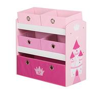 roba Estantería de Almacenamiento Krone para Habitaciones de Niños y Niñas - 5 Cajas en Tela para Juguetes - Organizador Infantil - Diseño de Castillo / Rosa