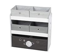 roba Estantería de Almacenamiento Rocket para Habitaciones de Niños y Niñas - 5 Cajas en Tela para Juguetes - Organizador Infantil - Diseño de Cohete / Gris