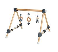 roba Gimnasio de Desarrollo de Madera para Bebés Rock Star Baby 3, Trapecio con 3 Colgantes y Formas Giratorias, Arco de Juegos Resistente, Natural / Antracita