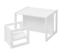 roba Grupo de Asiento de Estilo rústico para niños, 1 Taburete y un Banco para niños Convertible a la Mesa, Color Blanco