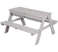 roba Juego de asiento infantil para exteriores + bañera para juegos, juego de asientos de madera maciza resistente a la intemperie, juego de jardín y mesa de barro para niños, color gris