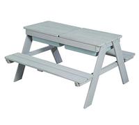 roba Juego de asiento infantil para exteriores + bañera para juegos, juego de asientos de madera maciza resistente a la intemperie, juego de jardín y mesa de barro para niños, color gris
