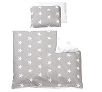 roba Juego de Ropa de Cuna Little Stars - 2 Piezas - Motivos de Estrellas - Funda Nórdica 80 x 80 cm + Funda de Almohada 40 x 35 cm - Gris/Blanco