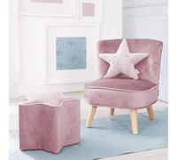 Roba Lil Sofá para niños, se compone de sofá infantil, sillón infantil, cojín decorativo con nube rosa rosa/malva Talla:Set klein 3-teilig