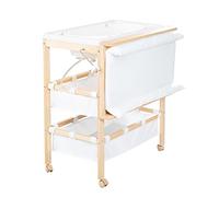 roba Mueble Cambiador con Bañera Plegable 2 en 1 + Colchón Blanco Acolchado / Impermeable + 2 Compartimentos, para Bebés desde el Nacimiento, Madera Natural