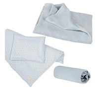 roba Organic Set de regalo Lil Planet - Ropa de cama para bebé, sábana bajera ajustable y manta - Algodón orgánico - Certificado GOTS - Regalo de nacimiento - Azul claro/Sky