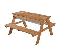 roba Outdoor+ Conjunto de Mesa y Bancos para niños con 2 bandejas de Juego, Mesa sensorial de Madera Maciza, bandejas extraíbles, para Interior y Exterior, de 1 a 8 años