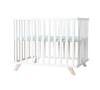 roba Parque Bebé 75 x 100 con patas de madera + Revestimiento acolchado 'frosty green' - Madera Blanca