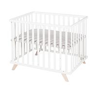 roba Parque Infantil 75 x 100 cm - Corralito para Bebé con Colchoneta Lil Planet Gris - Certificado GOTS y Oeko-Tex 100 - Altura Ajustable - Madera Blanca