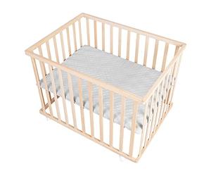 roba Parque Infantil de Madera de Haya, 75 x 100 cm, con Colchón Acolchado roba Style Gris, Altura Regulable en 3 Niveles, 4 Ruedas con Freno, Capacidad hasta 15 kg