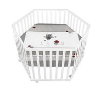 roba Parque Infantil Hexagonal Adam y Eule + Colchoneta y Ruedas con Freno - Base Ajustable en Altura - Madera Blanca