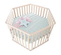 roba Parque Infantil Hexagonal con Colchón Protector Lil Planet Frosty Green, Parque para Bebé de Madera Maciza de Haya, 3 Niveles de Altura, 6 Ruedas con Freno, desde el Nacimiento