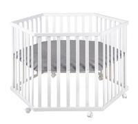roba Parque Infantil para Niños roba Style - Hexagonal - Inserto Protector Acolchado - Regulable en Altura - 6 Ruedas con Freno - Madera Pintada - Blanco/Antracita