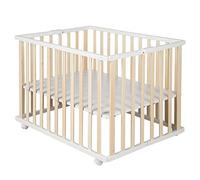 roba Parque Infantil Plegable, 75 x 100 cm, Corralito para Bebés Plegable y Ahorrador de Espacio para Bebés, Móvil con Ruedas, Altura Ajustable, Madera Bicolor