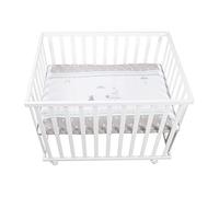 roba Parque Infantil Rectangular 75 x 100 cm Indibear + Colchoneta y Ruedas con Freno - Base Ajustable en Altura - Madera Blanca