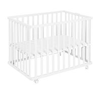roba Parque Plegable - 75 x 100 cm - Corralito que Ahorra Espacio - Altura ajustable - incl. Ruedas -Blanco