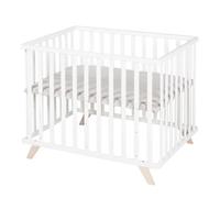 roba Parque Infantil 75 x 100 cm - Corralito para Bebé con Colchoneta Lil Planet Gris - Certificado GOTS y Oeko-Tex 100 - Altura Ajustable - Madera Blanca