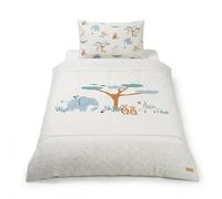 roba Ropa de Cama Infantil Savanna Friends - Funda Nórdica de 100 x 135 cm + Funda de Almohada de 40 x 60 cm - Juego de Cama de 2 Piezas de Algodón - Beige/Blanco