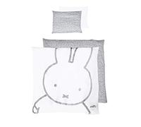 roba Ropa de Cuna para Bebés miffy - 2 Piezas - Funda Nórdica 80 x 80 cm + Funda de Almohada 40 x 35 cm - Motivo de Conejito - Algodón Suave - Blanco / Gris