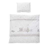 roba Ropa de Cuna para Bebés Sternenzauber - Funda Nórdica 80 x 80 cm + Funda de Almohada 40 x 35 cm - Estampado con Estrellas y Elefantes - Blanco / Gris Claro