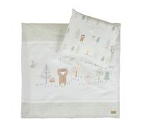 roba Ropa de Cuna Woodland Buddies - Edredón 80 x 80 cm + Funda de Almohada 35 x 40 cm - Algodón Suave - Verde Pastel con Oso, Conejo & Abeja