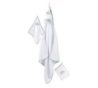 roba Set de Cuidado y Baño para Bebé - Happy Cloud - Juego de 3 Toallas con Capucha para Niños - Toalla + 2 Paño de Lavado - Motivo de Nubes - Blanco/Verde Menta