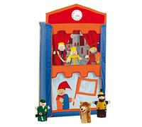 roba Teatro de Guiñol para Niños + 6 Marionetas de Mano - de Madera y Tela - Montado en Soporte - Con Reloj de Manecillas Móviles - a Partir de 3 Años - Multicolor