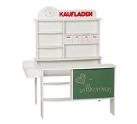roba Tienda de Comestibles Infantil de Madera - Tienda con 4 Cajones y Estantes - Reloj y Pizarra Integrados - Blanco