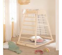 roba Torre de Juegos Interior de Madera - Estructura Montessori con Barras y Cuerda de Escalada - Apta desde 24 Meses - Con Columpio de Madera Maciza - Soporta hasta 70 kg - Natural/Gris