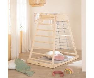 roba Torre de Juegos Interior de Madera - Estructura Montessori con Barras y Cuerda de Escalada - Apta desde 24 Meses - Con Columpio de Madera Maciza - Soporta hasta 70 kg - Natural/Gris