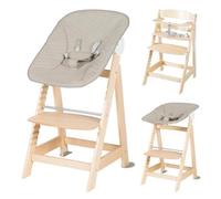 roba Trona Evolutiva en Madera Natural Born Up 2 en 1 + Hamaca Inclinable Greyish - Cuero Impermeable - Altura Ajustable - Desde el Nacimiento hasta 70 kg