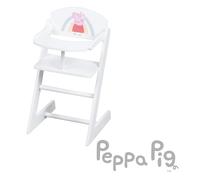 roba Trona de Madera Peppa Pig para Muñecas de hasta 60 cm de Largo + Cojín Rosa y Bandeja de Comida - Diseño de Cerda y Arcoíris - Altura 52 cm - A partir de 3 Años - Blanco/Rosa