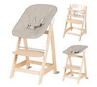 roba Trona Evolutiva en Madera Natural Born Up 2 en 1 + Hamaca Inclinable Greyish - Cuero Impermeable - Altura Ajustable - Desde el Nacimiento hasta 70 kg