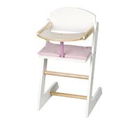 roba Trona para Muñecas Scarlett de Madera + Cojín Rosa y Bandeja para Comida - Altura 52 cm - a Partir de 3 Años - Blanco / Natural